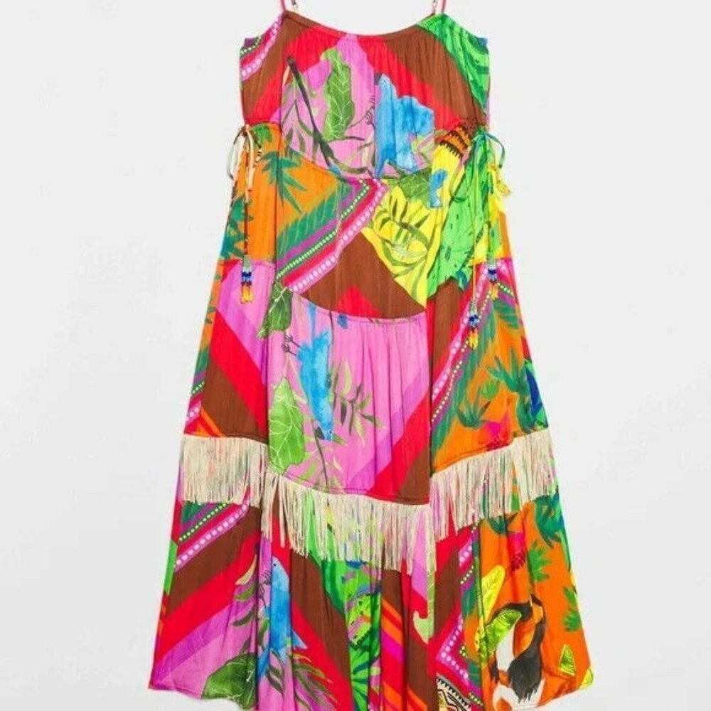 NWT Farm Rio Anthropologie Farm Rio Palila Fringed Dress Size XS - Picture 3 of 3